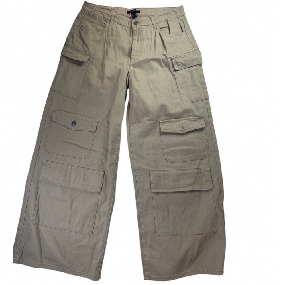 Forever 21 Tan Brown Wide Leg Cargo Pants XL Baggy Utility‎ Streetwear Trousers